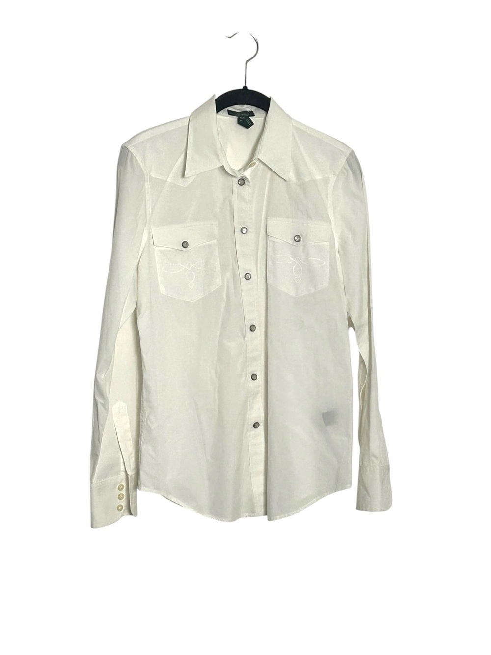 Lauren Ralph Lauren White Western Pearl Snap Shirt M Cotton